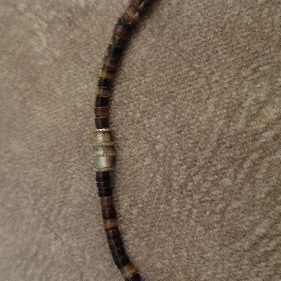 VTG SANTO DOMINGO White Brown Pen Heishi Shell Turquoise Brass Unisex Necklace - Picture 5 of 6